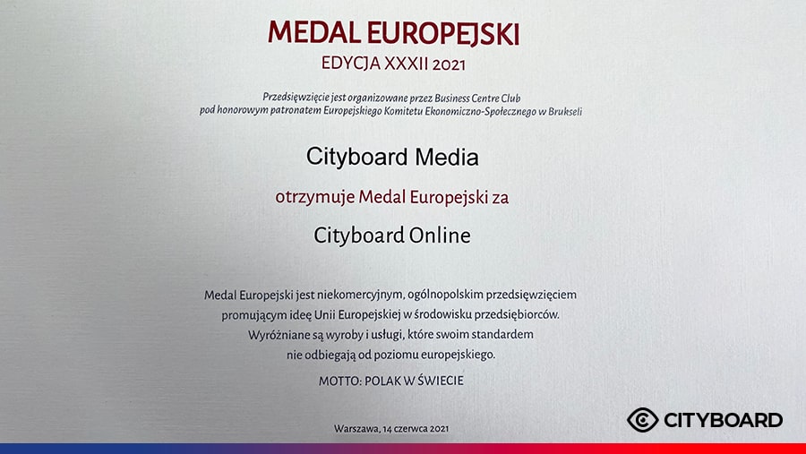 Cityboard Online z Medalem Europejskim